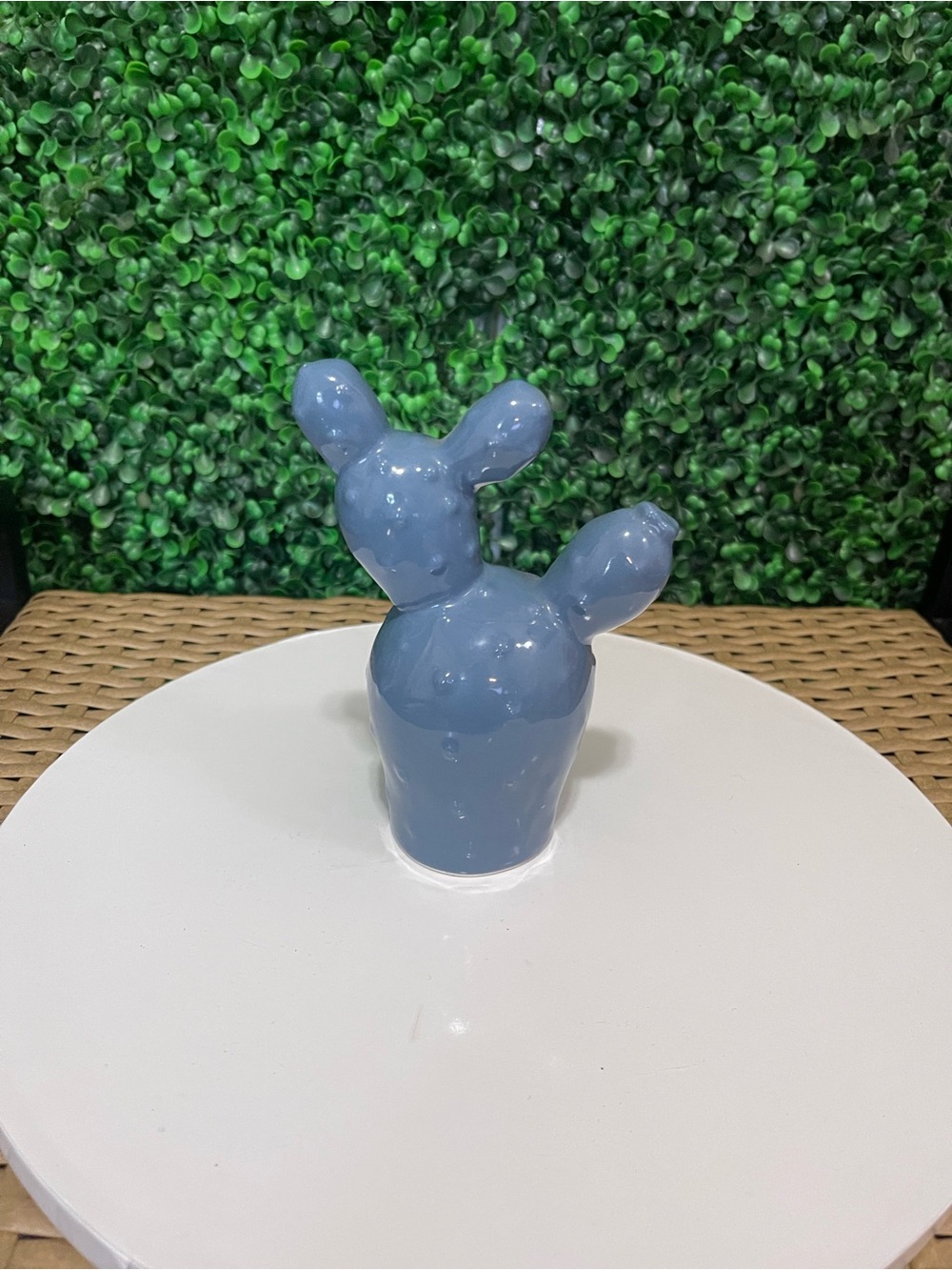 Blue Ceramic Cactus Sculpture - Decorative Home Accent